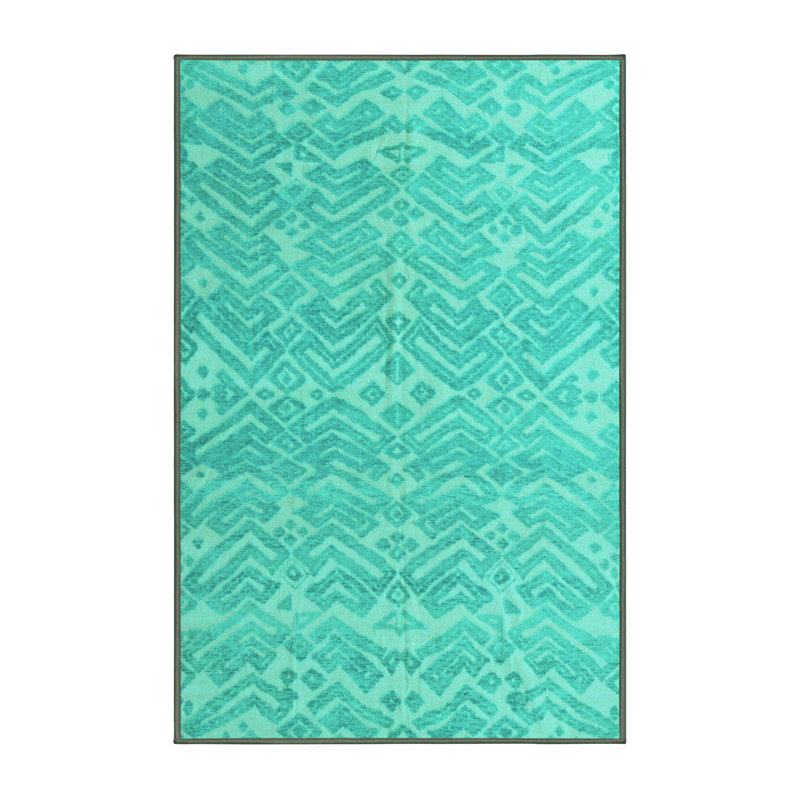 Tapis turquoise lavable à la machine Mackena Abstract 5389, Rectangle 4 pi x 6 pi