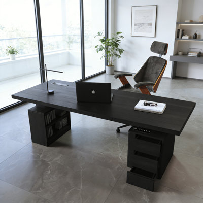 Modern Simple Dual-Motor Electric Standing Desk, Available in Smoked Oak & Dark Oak Finishes