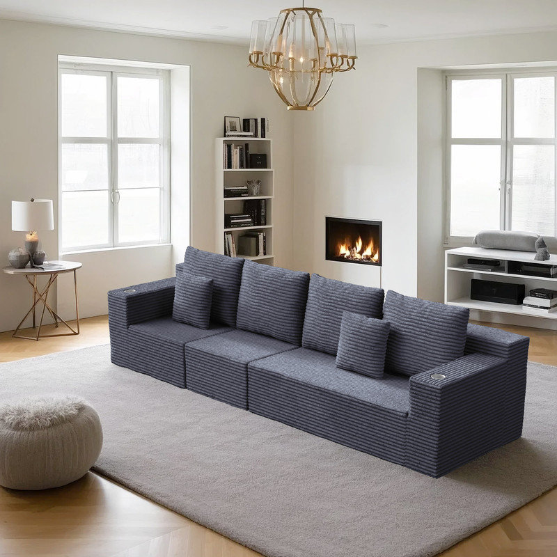 Canapé modulaire Boneless, Velours côtelé gris