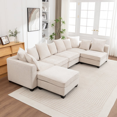 Kempson 6 - Piece Upholstered U-Shaped Sectional Sofa With Ottoman by Ebern Designs