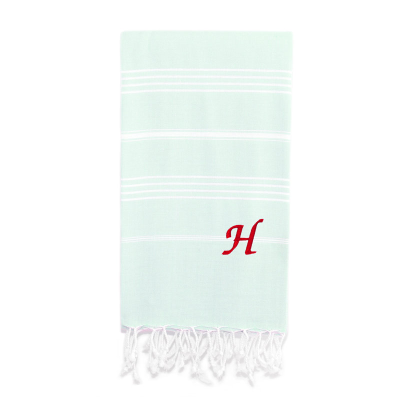 Serviette de plage 100% coton Pestemal Lucky, H, Vert clair / blanc