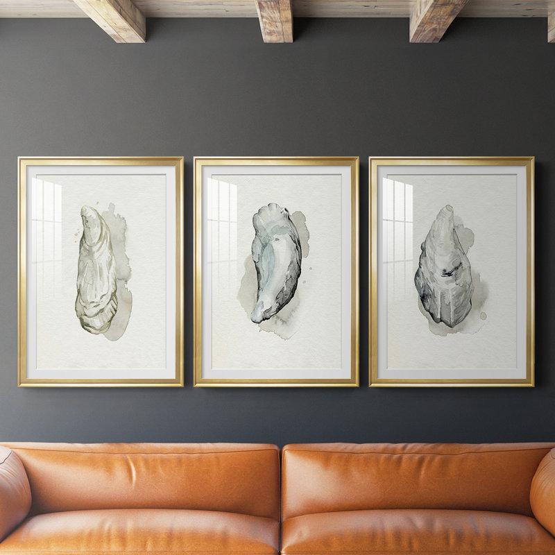 «Oysters On The Bay I», reproduction encadrée de qualité supérieure - prête à être accrochée, H 42,5 po x l 61 po, Cadre doré