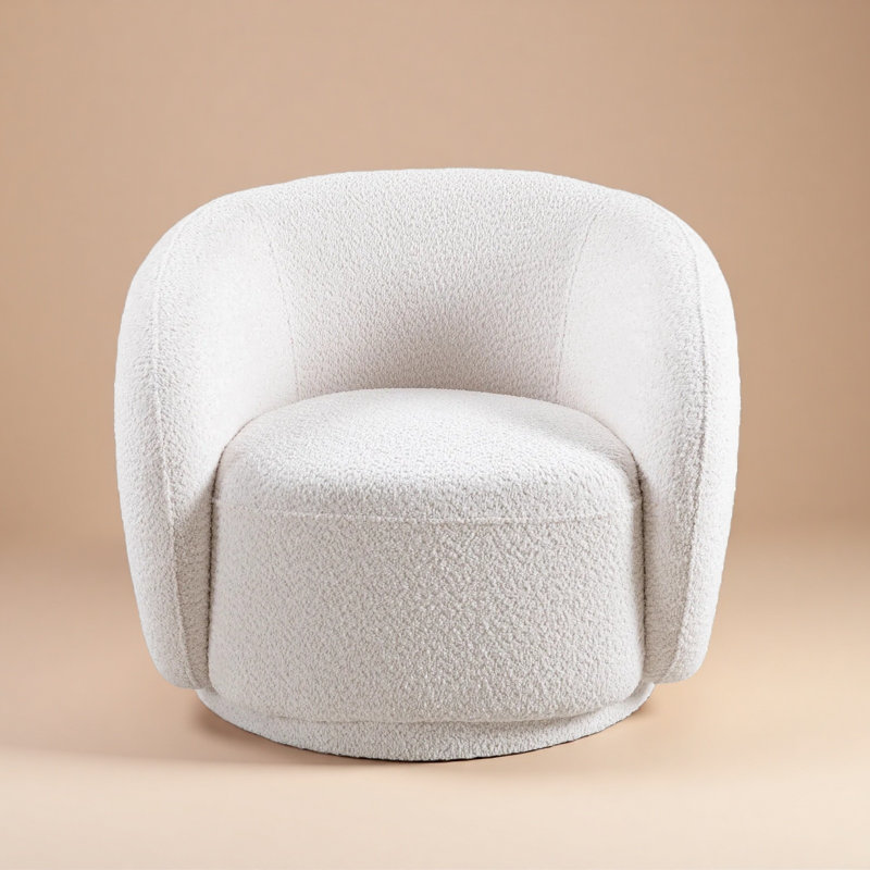 Boucle Swivel Barrel Chair, Upholstered 360° Accent Armchair With Wide Seat, 2-Pack, 2, White