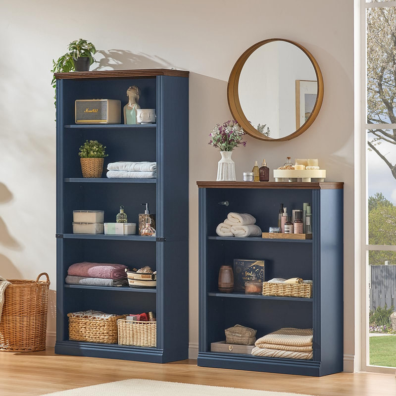 43" Tall Bookshelf,3-Tier Thick Wooden Book Shelf With Adjustable Shelves,Free Standing Farmhouse Bookcase With Open Display Storage,Floor Vintage Bookshelves For Living Room,Office
