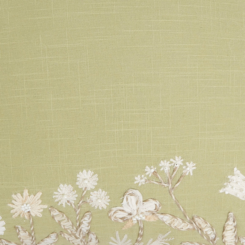 Graceful Embroidered Floral Pillow, Polyester, Green