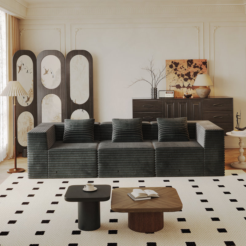Canapé modulaire modulaire, canapé désossé avec siège profond, mousse à mémoire de forme à haute densité, canapé à compression pour le salon, aucun assemblage requis, gris (siège 3 *)
