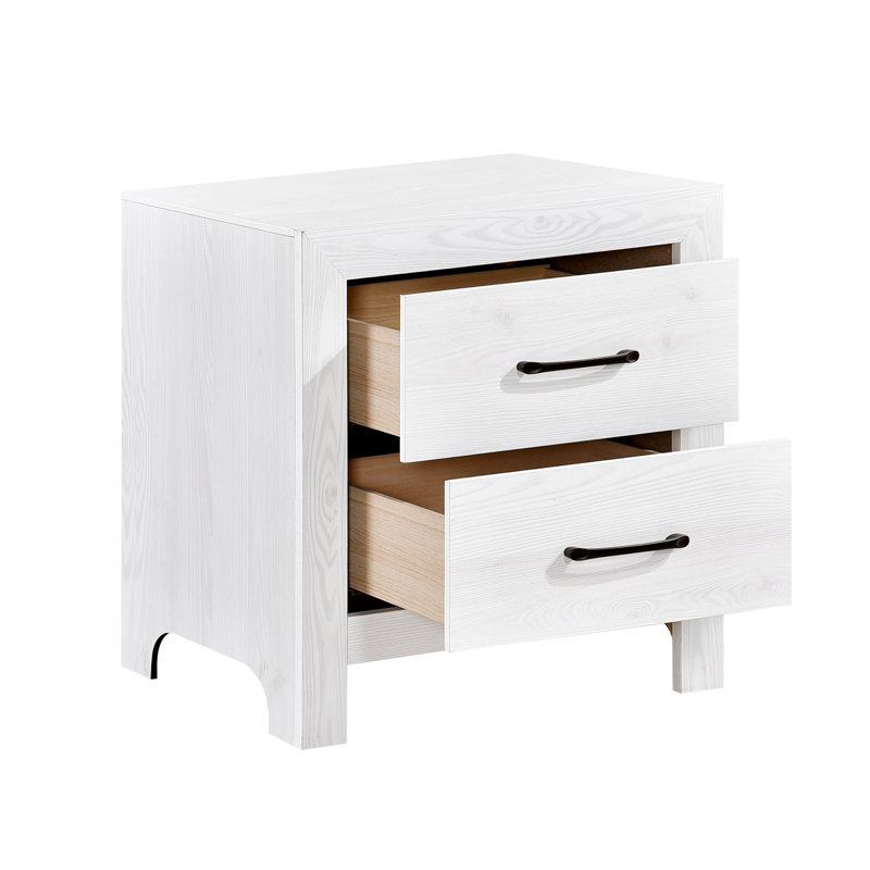 Table de chevet moderne à finition blanche avec 2 tiroirs et quincaillerie noire