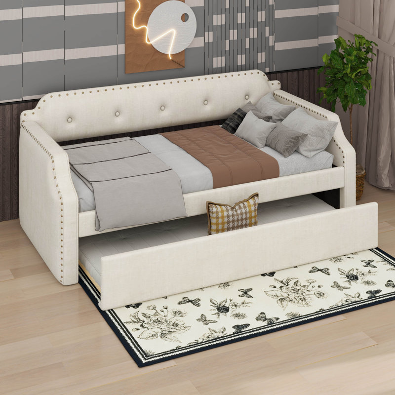 Twin Size Daybed With Trundle, Beige