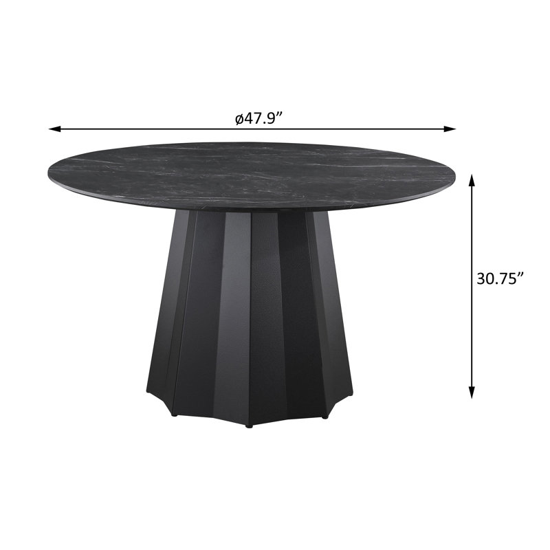 Table de salle à manger ronde avec plateau en faux marbre de 48 po - noir