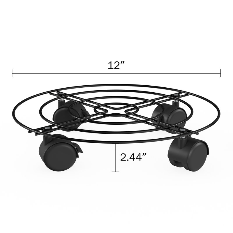 Rolling Plant Caddy with Wheels Heavy Duty Tray 2-Pack - 12” Round Metal Indoor or Outdoor Plant Stand with Wheels and 110lb Capacity - Rustproof Planter Caddies with Locking Casters 