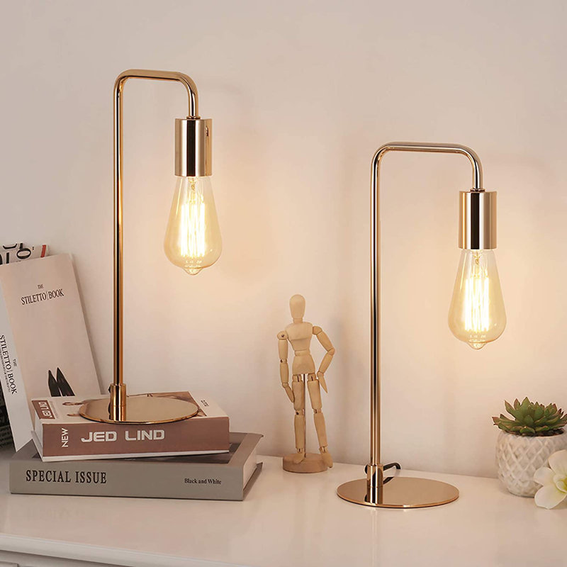 Ensemble de 2 lampes de table modernes, lampes de chevet industrielles rétro, or (ampoule non incluse)