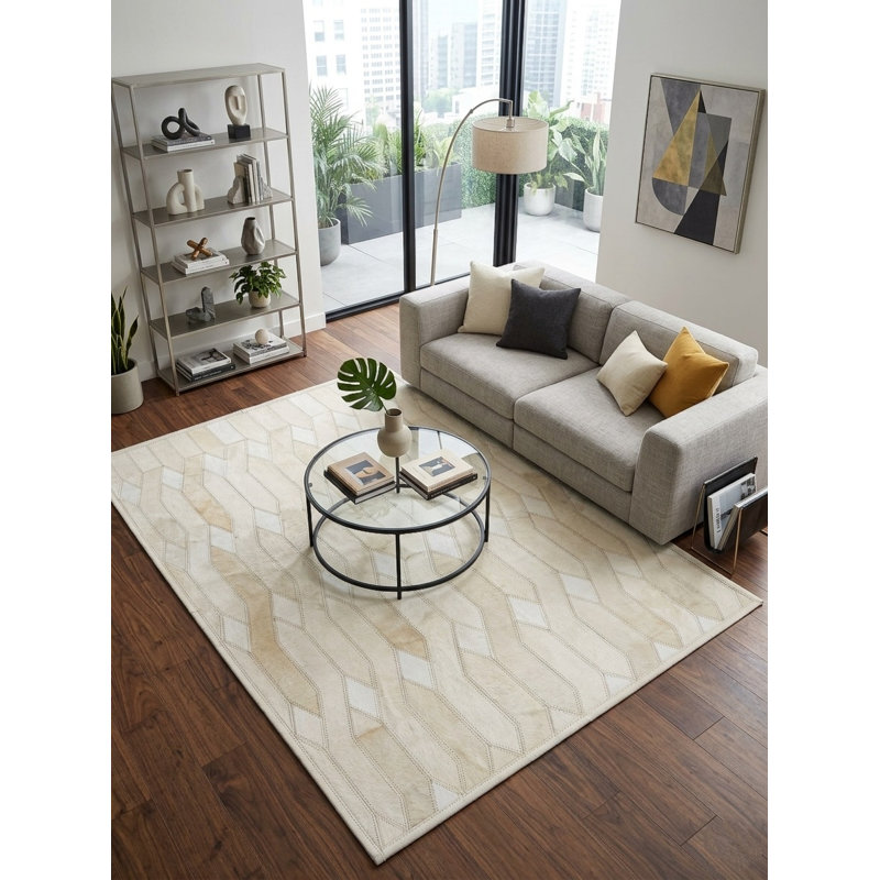 Tapis de couleur crème à motif de treillis hexagonal Abid, 8 pi x 10 pi