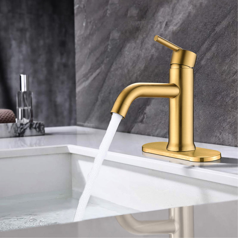 Modern Single Hole Bathroom Faucet, Brushed Gold, Handle For Temperature And Flow Adjustment, Water - Saving 1.2 Gpm, Deck Mounted Sink Compatibility High Performance Hole, Gold Finish, Adjustable