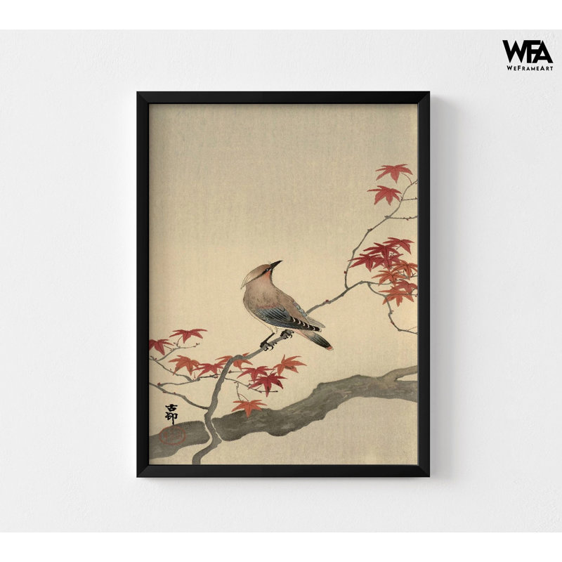 Cire japonaise sur érable par Ohara Koson, impression d'affiche érable, oiseau asiatique traditionnel, décor d'érable, forêt