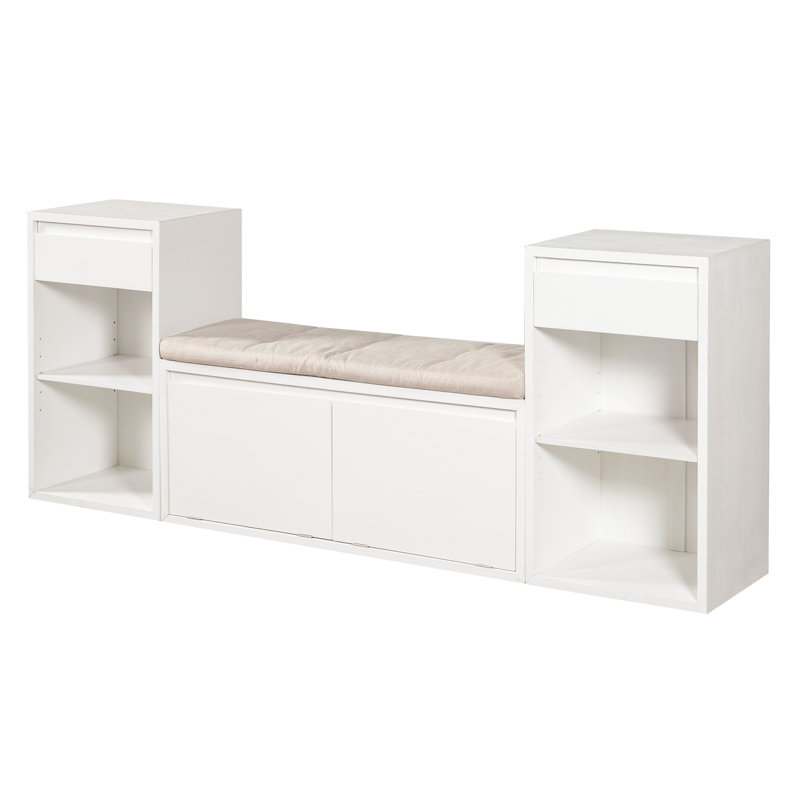All-in-One Entryway Storage Bench with Cushion, White