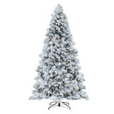 Snow Flocked Traditional Christmas Tree with Lights, Christmas Tree Prelit with Metal Stand