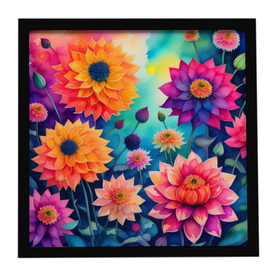 «Dahlias coloré», impression sur métal encadrée