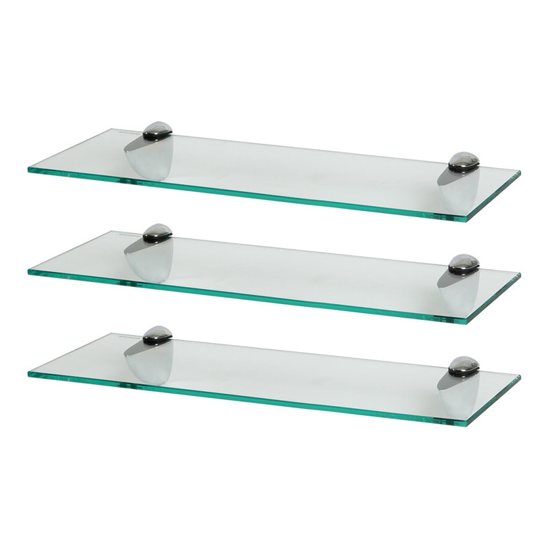 Harbour Housewares - Floating Glass Shelves with Silver Brackets - Set of 3, 0.50cm H x 50cm W x 13cm D