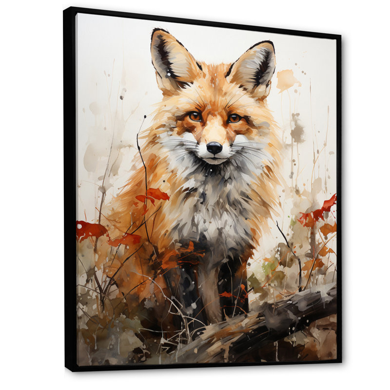 Fox Wilderness Observer - Art mural de renard pour le salon, Cadre flottant noir, H 44 po x l 34 po x P 1,5 po
