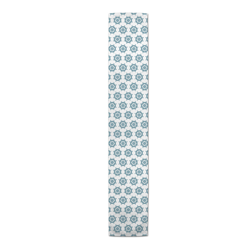 Keya Geometric Table Runner, White/Blue, 16" L x 72" W