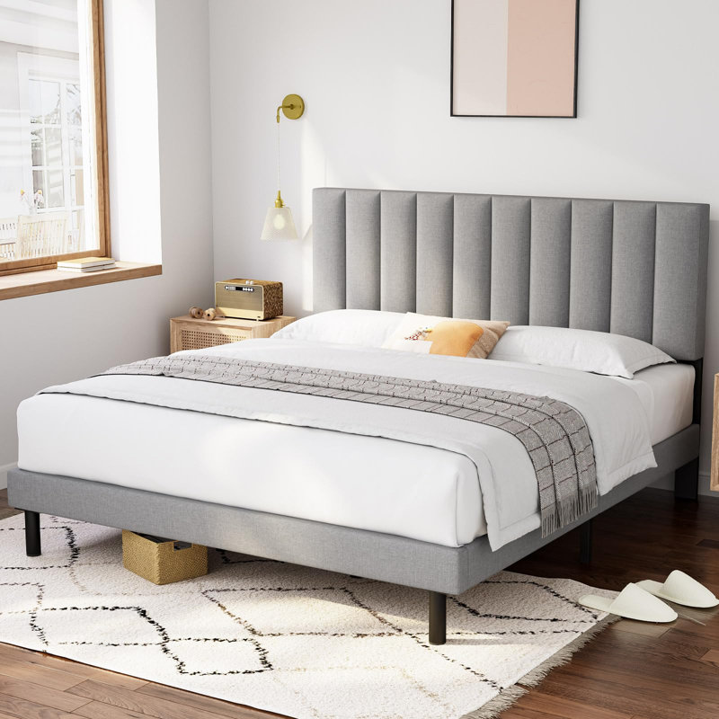 Chasetin Upholstered Platform Bed, Light Gray