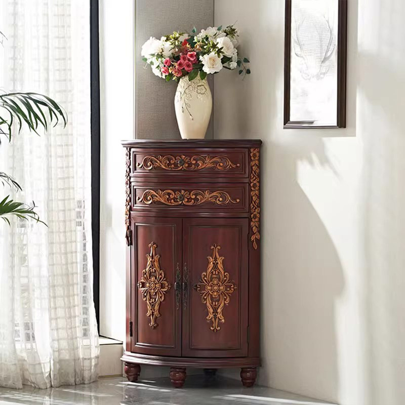 Armoire de coin en noyer massif et bois manufacturé