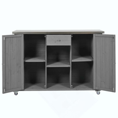 Outdoor Kitchen Island with Fir Wood & Stainless Steel Top, Ample Storage Space, Towel/Spice Racks, and Bottle Opener for Patio, Garden, or Backyard Use, Natural Wood Finish