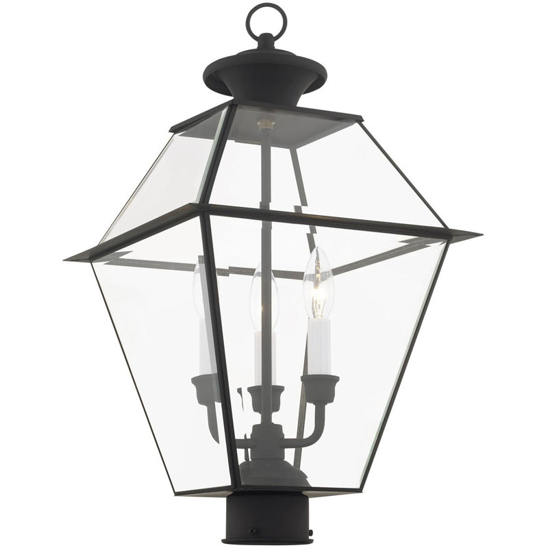 Lanterne murale d'extérieur 12 pouces 3 lumières avec abat-jour biseauté transparent 12 po, Noir