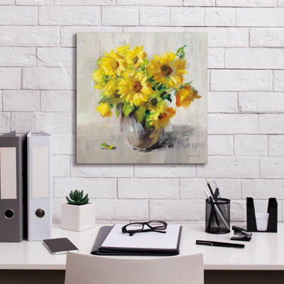 'Sunflower Still Life 2 On Gray'  by Danhui Nai Canvas Wall Art