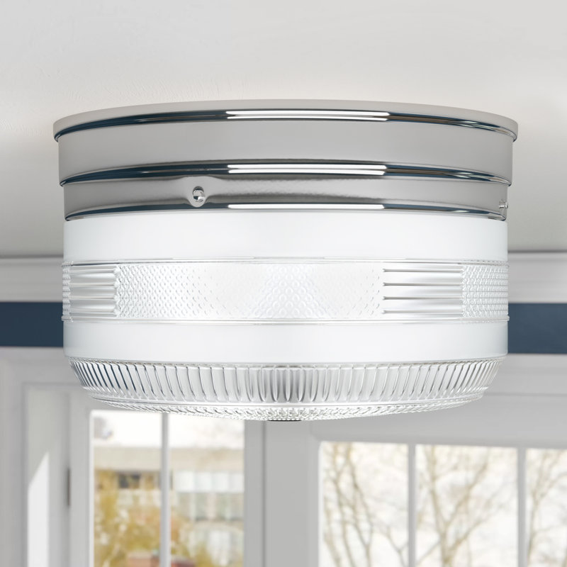 Plafonnier encastré 10 po 2 lumières Karnes, Cristal / blanc, Chrome poli