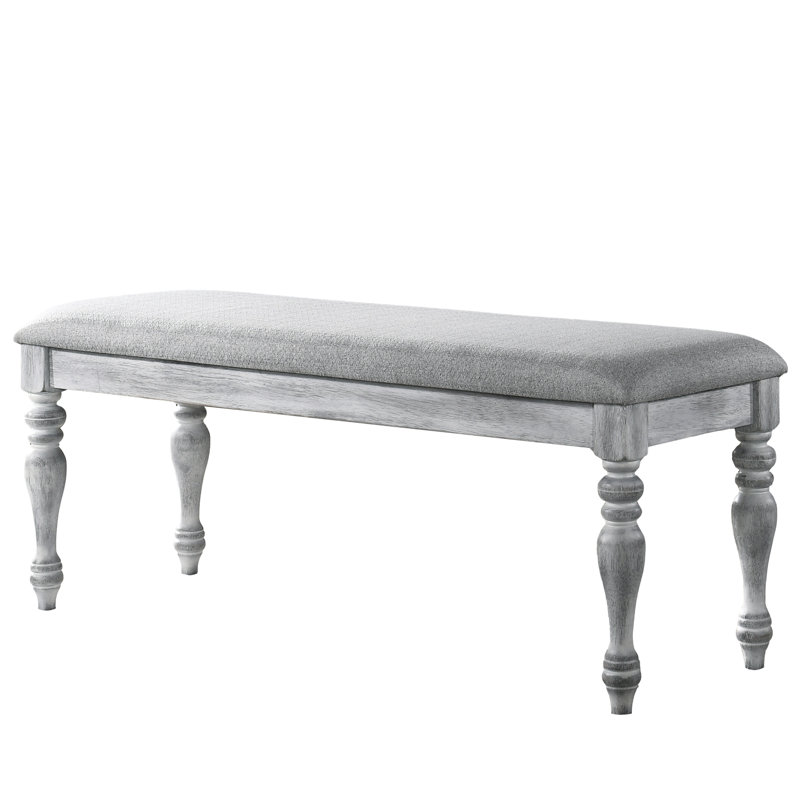 Upholstered Dining Bench With Rustic White Colour And Firm Seat Cozy Padding Solid Structure
