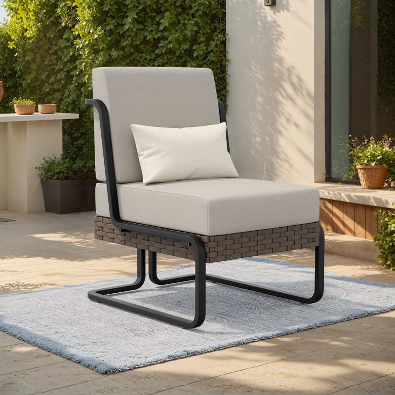 Patio Aluminum & Wicker Lounge Chair With Cushions  & Pillow, Gray, Brown