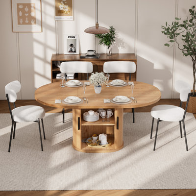 Ensemble de table de salle à manger ovale 59 po et chaises en tissu, bois naturel et métal, ensemble de salle à manger moderne pour la cuisine