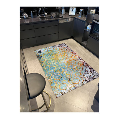 Tapis décoratif lavable à motif encadré Siesta