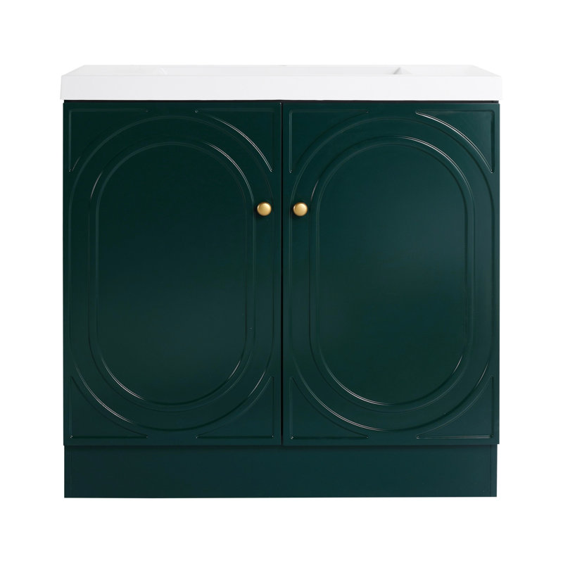 Meuble-lavabo de salle de bain avec lavabo en résine et portes à fermeture en douceur, H 35,42 po x l 35,42 po x P 19,72 po