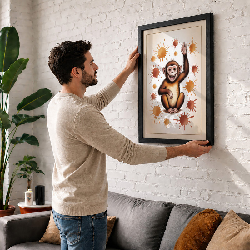 Cheerful Chimp and Viruses Modern - Framed Print, Unframed, A2 - 59.4 x 42.0 cm