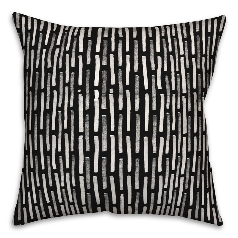  Coussin décoratif rayé intérieur / extérieur en polyester, Noir, H 18 po x l 18 po