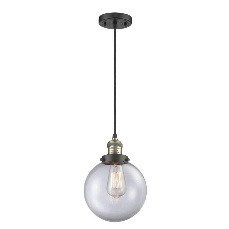 Luminaire suspendu sphère 1 lumière Clementina, Transparent, Laiton antique noir, Ampoule non incluse
