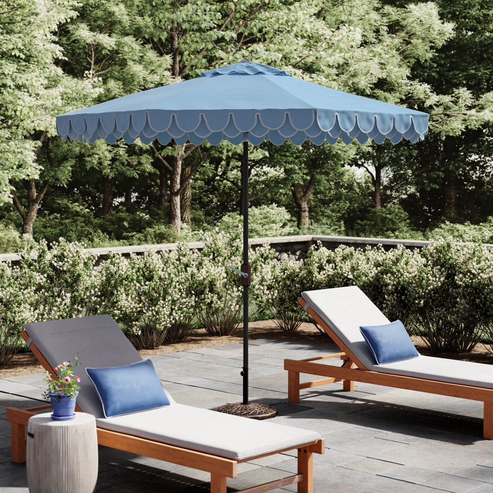 Iago 9' Market Umbrella, Baby Blue/White, Brown