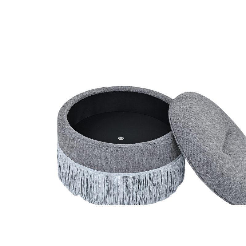 Haven Round Storage Ottoman Bench, 23.23 Inch Upholstered Foot Rest Stool for Living Room, Gray