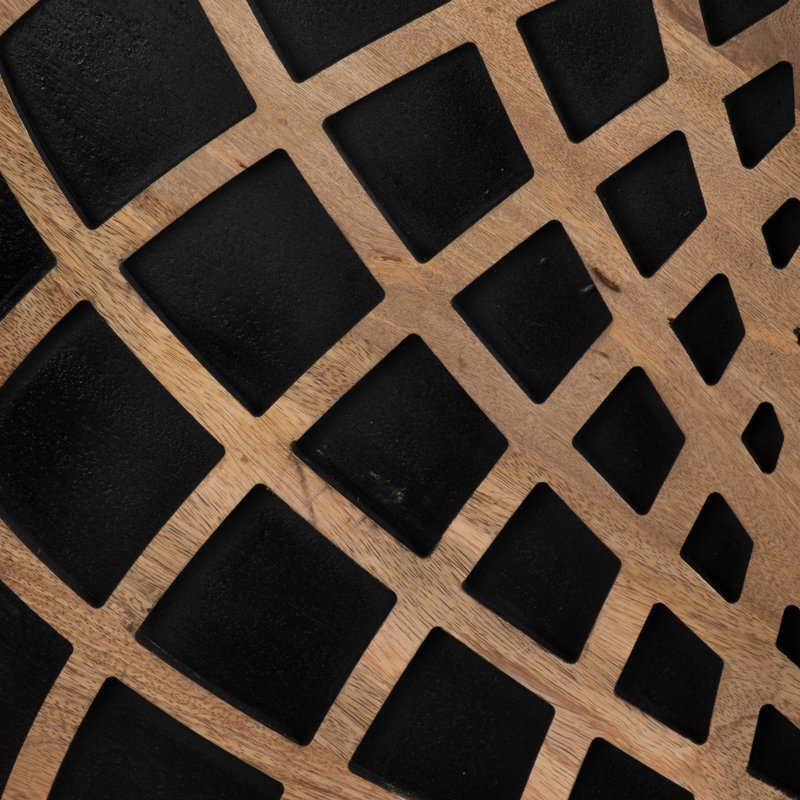 Bogar Boho Round Wall Mirror 48" Black and Natural Mango Wood Lattice Frame Modern Decorative Accent for Home Office Bedroom Living Room Decor MDF Backing Rustic Artisan Design
