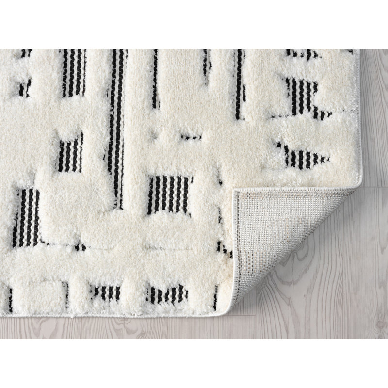 Tapis crème et noir à motif abstrait moderne Oheneba Collection, Rectangulaire 2 pi x 3 pi