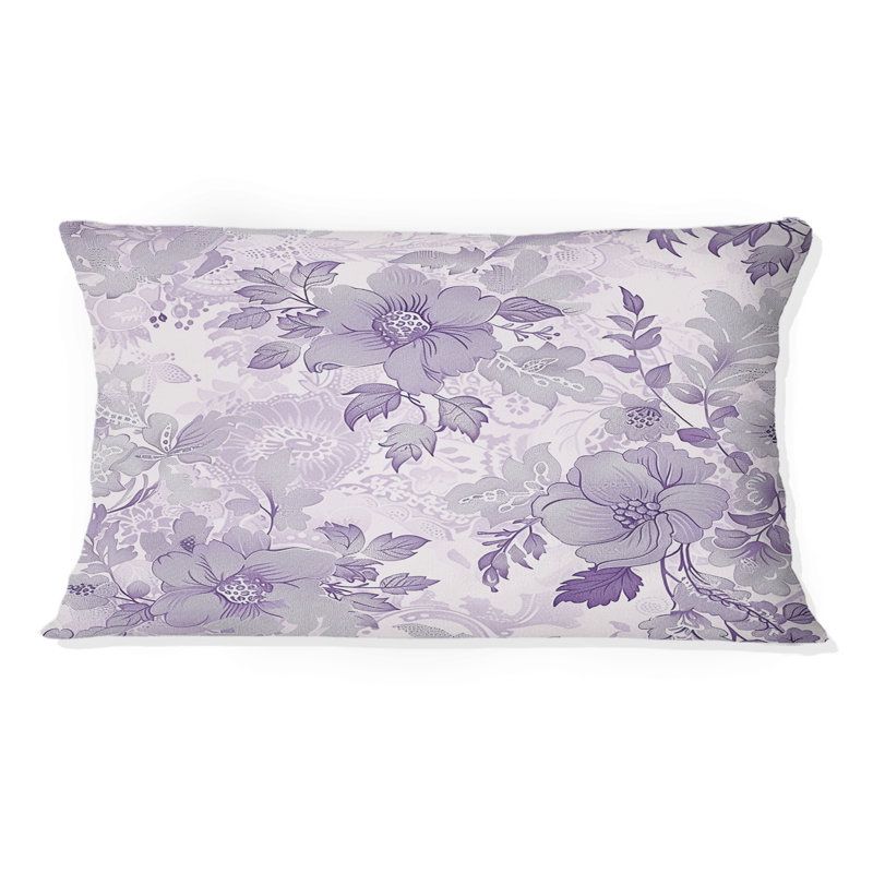 Coussin lombaire à motif floral mauve et blanc