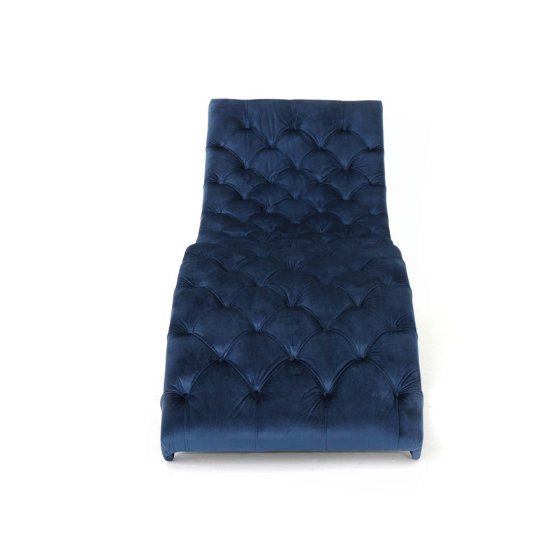 Chaise longue avec tissu en velours, Bleu marine antique