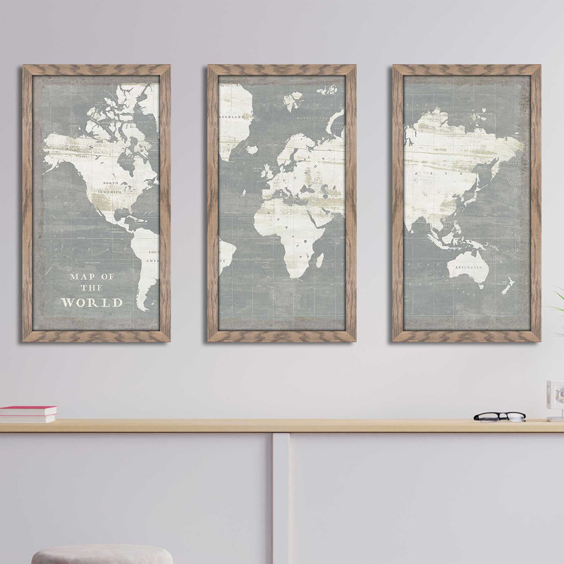 «Slate World Map» par Sue Schlabach, impression sur acrylique 3 pièces, H 33,5 po x l 52,5 po x P 1 po