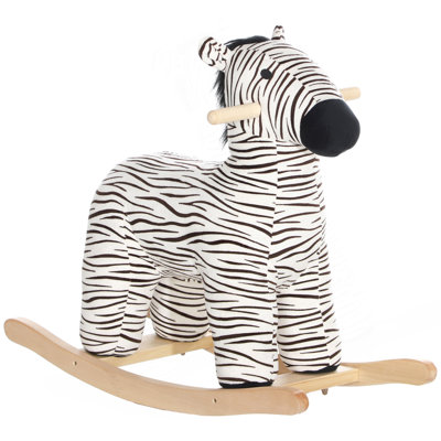 Cheval à bascule Qaba, animal à bascule pour enfants, chevron en forme de zèbre avec son réaliste pour garçons et filles de 2 à 4 ans, noir