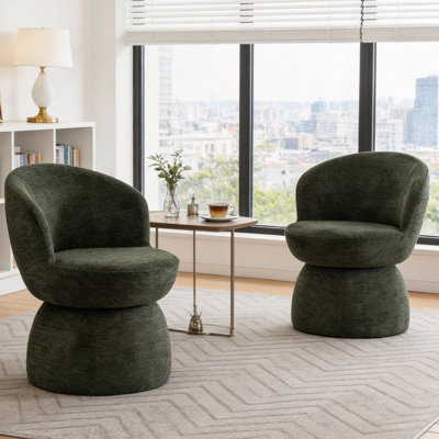 Upholstered Boucle Accent Chair Swivel Armless Barrel Chiar