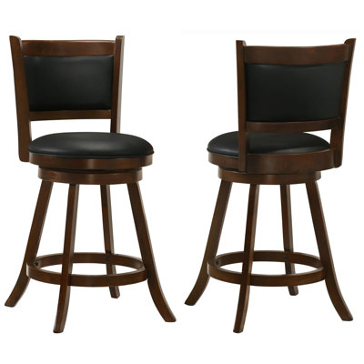De 2 tabourets de bar pivotants en bois de châtaignier et noir, idéal pour les salles à manger, le siège, le revêtement, les tabourets de l 19,35 po x P 17,5 po x P 37,5 po (la paire). Siège confortable avec support pour le dossier complet.