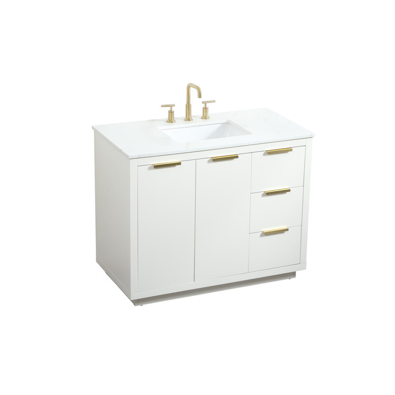 Broadlands 42'' Single Bathroom Vanity with Engineered Marble Top, White