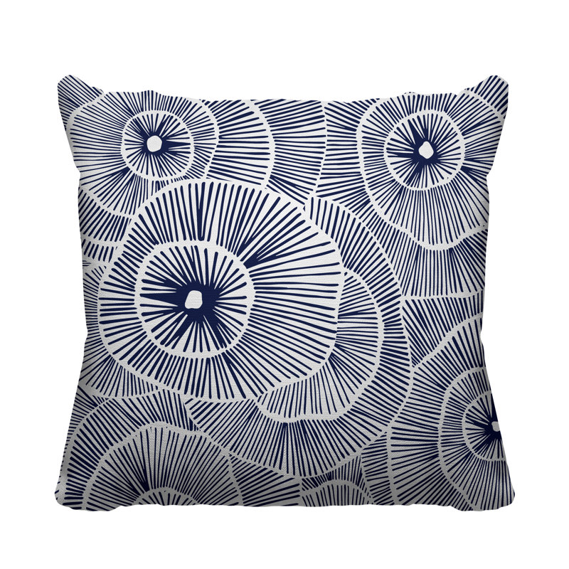 Coussin intérieur / extérieur Abstract Floral Burst, L 17 po x H 17 po, Bleu marine